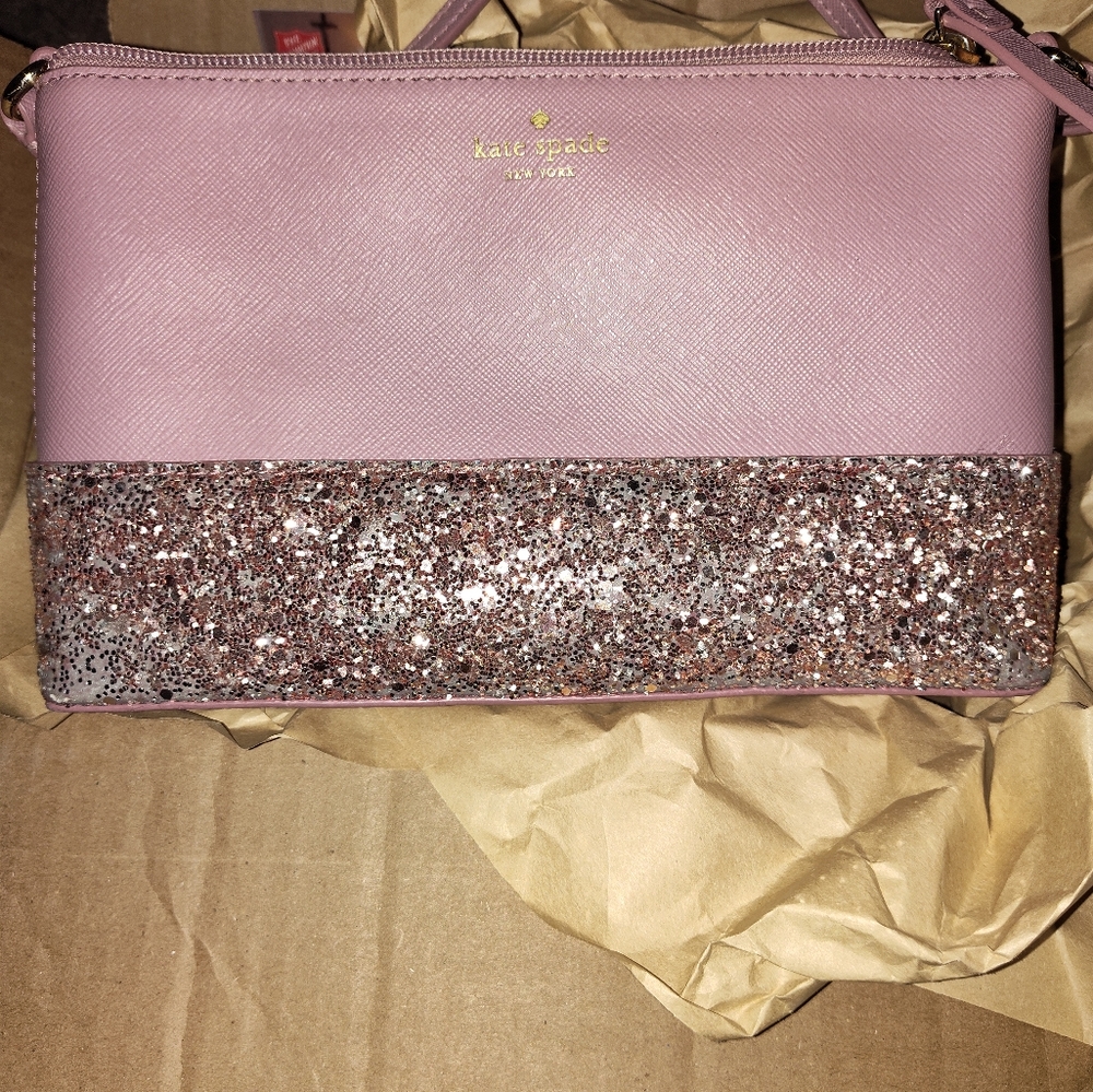 Kate Spade Pink Glitter Saffiano Crossbody Bag